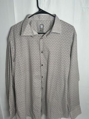 Stacy Adams Taupe & Blue Micro-Print Long Sleeve Button-Down Shirt